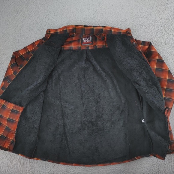 Dixxon Snap-on High Impact Jacket Mens 2XL Orange Black Plaid Sherpa Lined - Picture 3 of 16